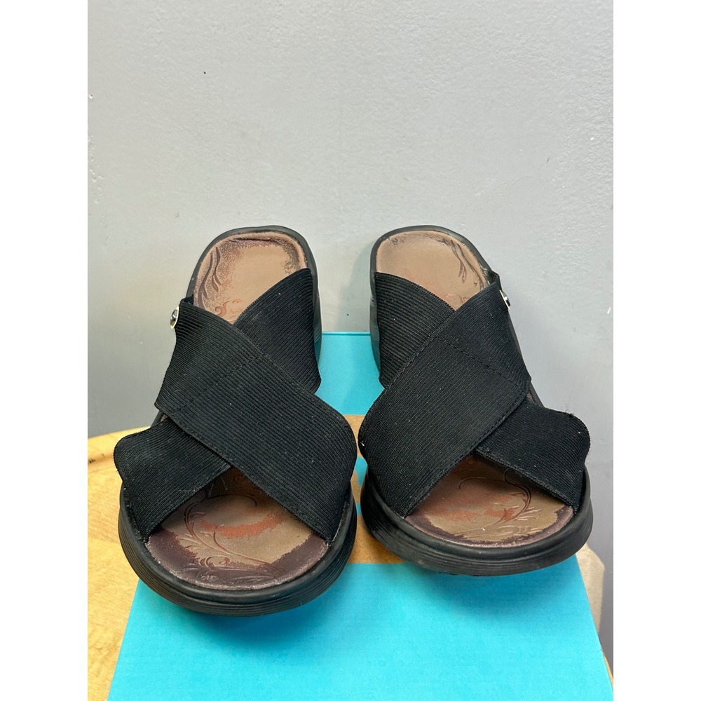 Bzees Sandal Women 11 Black Desire Slide Wedge Crisscross‎ Stretch Wash Comfort